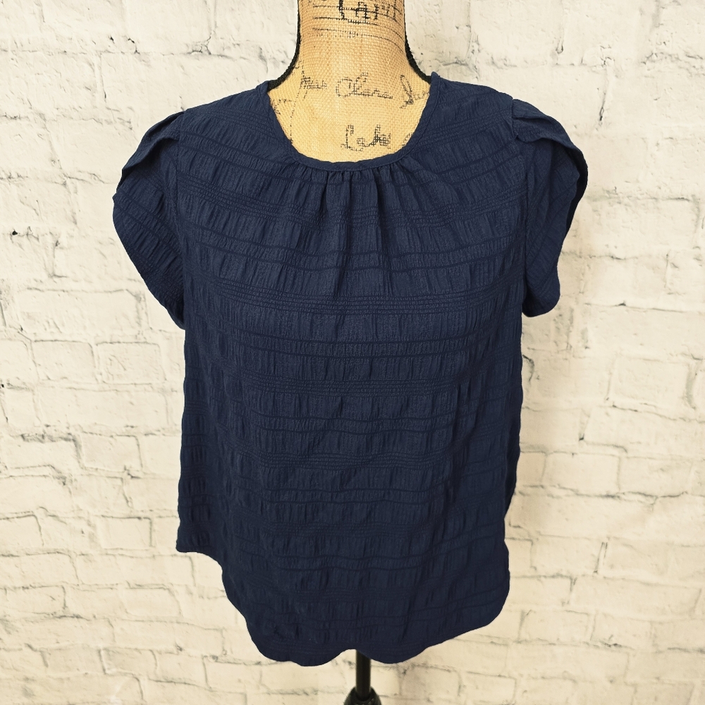 Shein top Sz M navy cap sleeve career blouse casual ACL